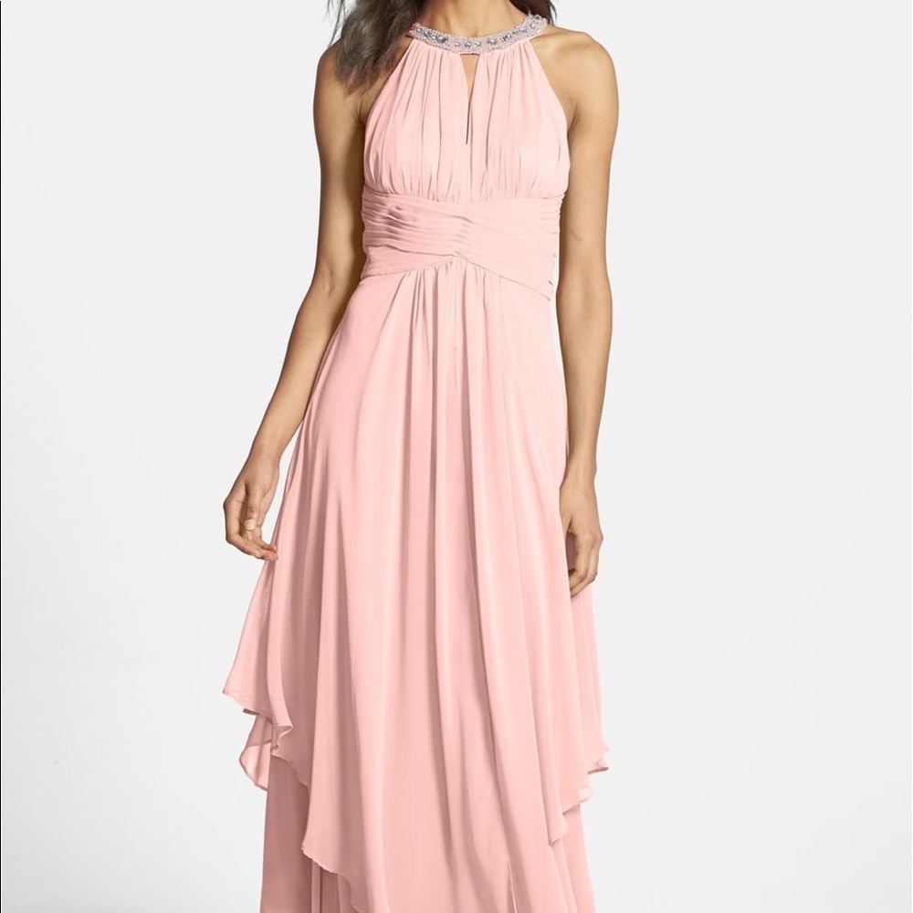 eliza j chiffon halter dress Embellished Tiered Chiffon Halter Gown
